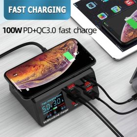 100W Quick Charge 3.0 8-Port USB Fast Charger; USB Hub Fast Charging Station QC 3.0 And PD Fast Charger; 15W Max Fast Wireless; compatible; iphone/ipa