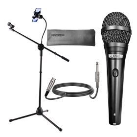 Ultimate Mic Stand Combo: 5 Core Mic Stand with Tablet/Phone Holder + Premium Vocal Dynamic Mic for Singing, Karaoke, and Studio Bliss MS MOB+ND58