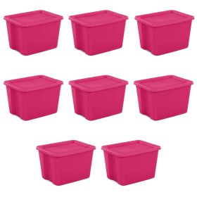 18 Gallon Tote Box Plastic, Fuchsia Burst, Set of 8