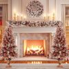 4-Pieces Set Artificial Christmas Tree, Brown Needles with flocking, with Warm Lights, pine cones and berries, Artificial Tree for door and fireplace