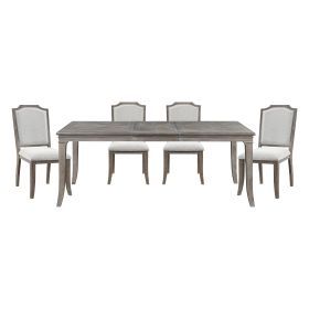 Classic Kitchen Dining 5pc Set Extendable Table and 4 Side Chairs Chenille Fabric Upholstered Brown Gray Finish Wooden Furniture