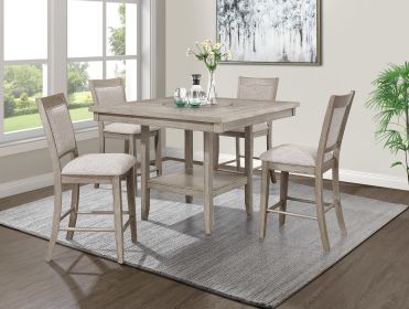 5pc Dining Set Contemporary Farmhouse Style Counter Height w 20-Inch Lazy Susan All Gray Finish Upholstered Chairs Wooden Wood Veneers Solid Wood Dini