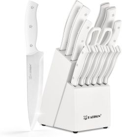 Knife Set with Holder, 15-Piece, White