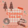 4-Pieces Set Artificial Christmas Tree, Brown Needles with flocking, with Warm Lights, pine cones and berries, Artificial Tree for door and fireplace