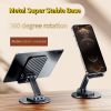 Foldable Phone Stand For Desk - Height Adjustable Cell Phone Holder Portable Cellphone Cradle Desktop Dock Metal Base 360 Degree Rotatable Compatible