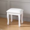 PU leather cushion curved leg solid wood square stool - White