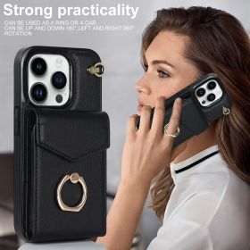 Leather Case With Card Holder; 360° Rotation Ring Stand Protective Case Compatible With IPhone 14 IPhone 14 Pro (Color: Black, size: For IPhone 14 Pro)