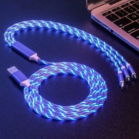 1.2m/3.9ft 3In1 LED Flowing Light Charging USB Cable For IPhone Android Type-C (Color: Blue, size: 1.2m (3.94ft))