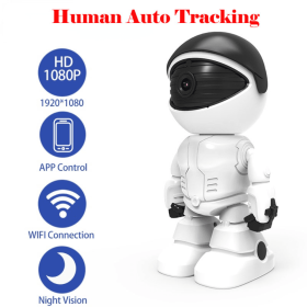 1pc Mini Robot 1080P Wifi IP Camera; Indoor Dome; Auto Body Tracking; Baby Monitor; Night Vision; Mobile Remote; View Security CCTV Camera (Color: White, size: US Plug)