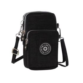 1pc 3 Layers Waterproof Sports Cellphone Pouch Wristlet Purse; Crossbody Wallet Phone Bag (Color: Black)