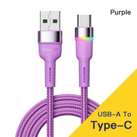 Essager 3A USB Type C Cable Mobile CellPhone Charger Fast Charging Cord For Xiaomi 11 12 Poco F3 Realme Huawei Oneplus Data Wire (Length: 0 5m, Color: Purple)