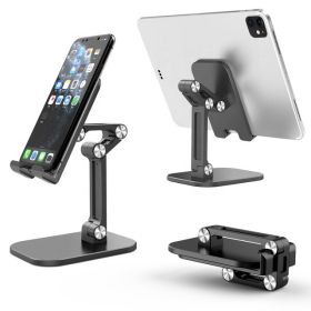 Three Sections Foldable Desk Mobile Phone Holder For iPhone iPad Tablet Flexible Table Desktop Adjustable Cell Smartphone Stand (Color: Black)