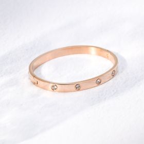 Women's Stainless Steel Bracelet Jewelry Crystal Bracelet With Cube Zircon Hinge Jewelry oval Bangle Witness the Gift of Love (Color: Rose Gold)