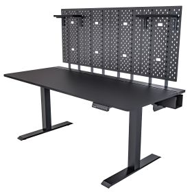 DEZCTOP Electric Height Adjustable Desk, Bifrost Elite 160 63W x 28D Gaming PC Computer Desk with 4PCS Pegboard and 2PCS Shelves, Large Workstation fo (Color: Black)