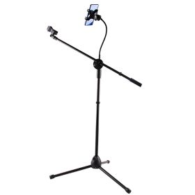 5 Core Mic Stand with Tablet and Phone Holder ®C Adjustable Gooseneck Microphone Stand; Collapsible Tripod Boom Mic Stand With Mic Clip Holder & Phone (size: 1PCS Mic Stand)