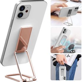 Foldable Mobile Phone Holder Ring Buckle Retractable Desktop CellPhone Stand Car Magnetic Bracket Office Accessories (Style: Bagged, Color: A Rose Gold)