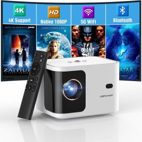 5G WiFi Mini Bluetooth Projector 4K Support, 300 ANSI HD 1080P Portable Video Projector, ±40° Vertical Keystone|Zoom|Timer, DBPOWER Smartphone Project (Color: White)