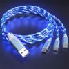 3-in-1 USB Streamer Glow Light Charger Cable For Lightning Micro USB Type C Charging Cable For Apple Android Smartphones