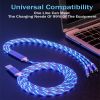 3-in-1 USB Streamer Glow Light Charger Cable For Lightning Micro USB Type C Charging Cable For Apple Android Smartphones